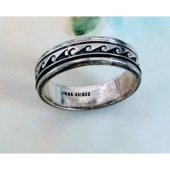 Vintage 90's 925 Silver Mexico Mens Wave Spinner Fidget Sz 14.5 Ring 10g - Picture 7 of 12